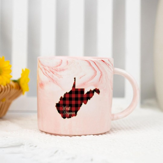 West Virginia Buffalo Plaid Silhouette Home State Marble Mugs