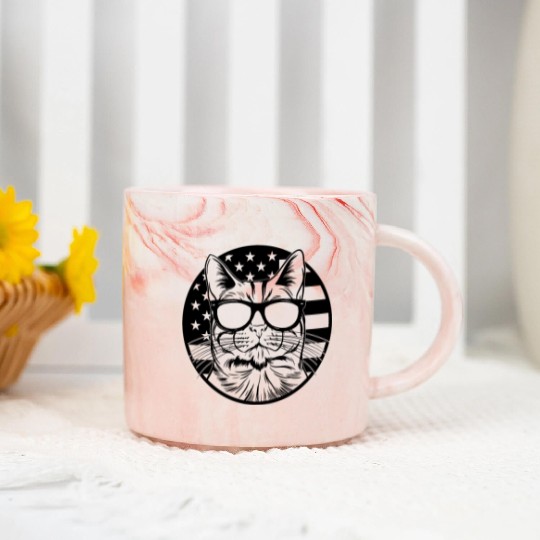 Cat With America Flag I Cat Lover American Flag Ca Marble Mugs