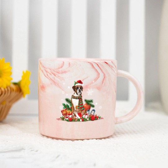 Boxer Dog Christmas themed and Christmas decorated Marble Mugs