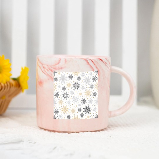 Modern Snowflakes Pattern White Gold Marble Mugs