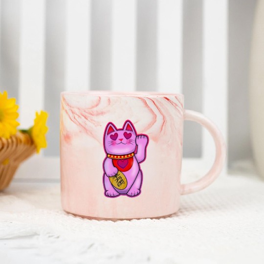 Cute Maneki Neko Romance Cat Marble Mugs