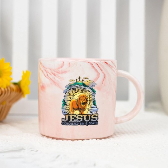 Jesus Conquered Sin And Death Inspirational Lion Marble Mugs