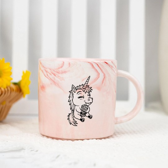 unicorn drinking boba tea Marble Mugs