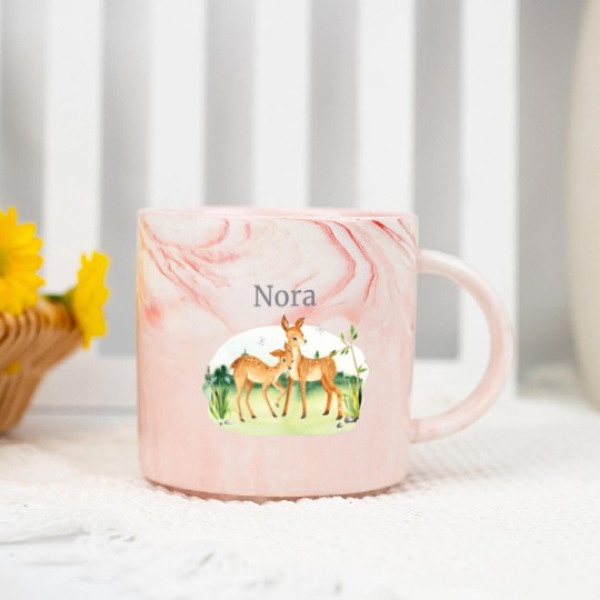 Forest Animal Deer Flowers Name Nora Marble Mugs