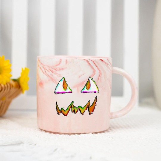 Jack O Lantern Face Glitch Marble Mugs