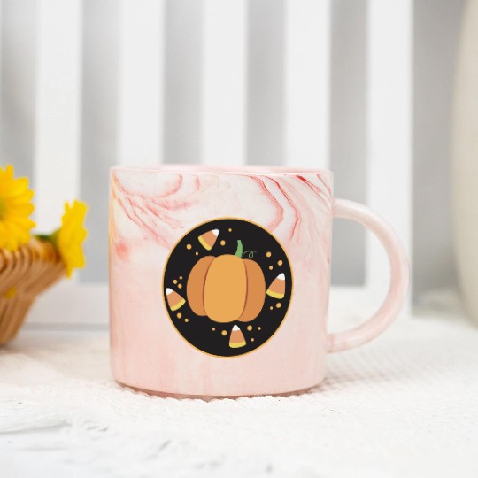 Pumkpin on a circle with candy corn Marble Mugs