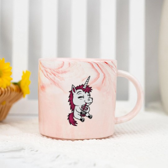 Boba tea drinking unicorn Marble Mugs
