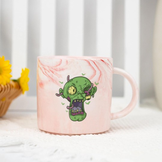 creepy Halloween Head with Worms Marble Mugs