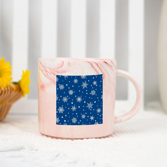 Modern Navy Blue Snowflakes Pattern Marble Mugs