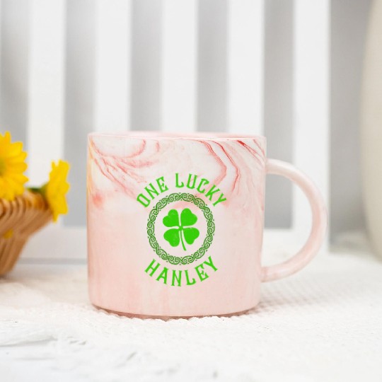 One Lucky Hanley Irish Family Four Leaf Clover Marble Mugs