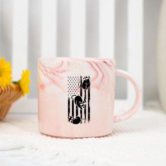 Cat US Flag Patriotic Cat Lover Cats America Flag Marble Mugs