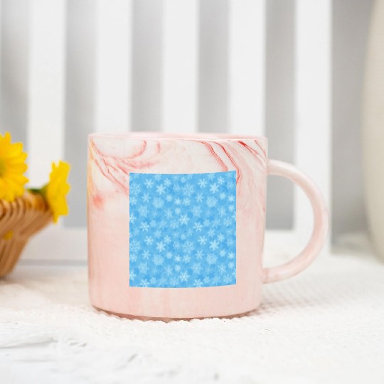 Pretty Light Blue Snowflakes Pattern Marble Mugs