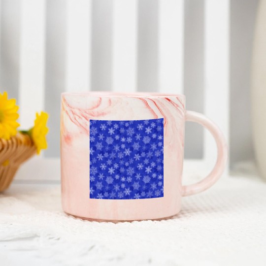 Pretty Navy Blue Snowflakes Pattern Marble Mugs