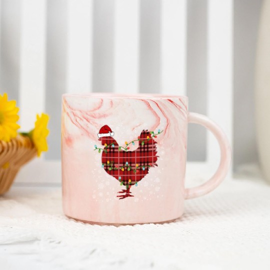 Buffalo Plaid Chicken Christmas Marble Mugs