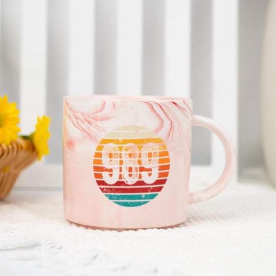 Distressed Vintage Sunset 989 Area Code Marble Mugs
