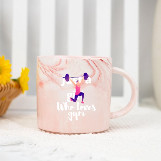 Just A Girl Who Loves Gym. Powerlifting, muscle. Marble Mugs