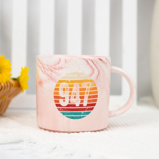 Distressed Vintage Sunset 947 Area Code Marble Mugs