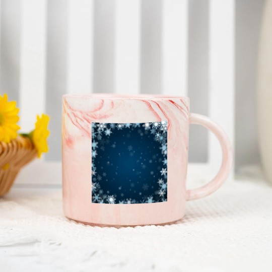 Navy Blue White Snowflakes Pattern Marble Mugs