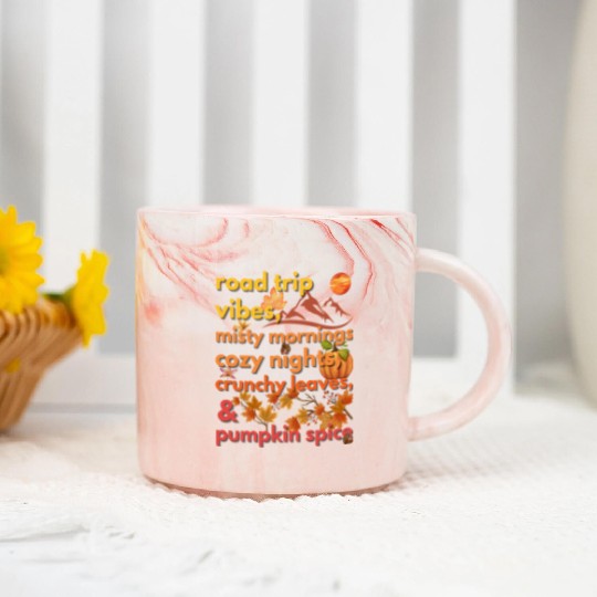 road trip vibes misty mornings cozy nights Marble Mugs