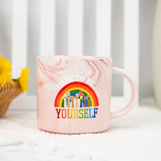 Dare To Be Yourself Rainbow LGBT Lesbian Gay Pride Marble Mugs