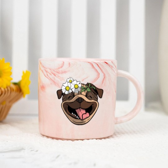 Dog Pug Flower Marble Mugs