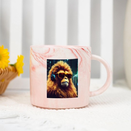 Monkey with Headphones Marble Mugs