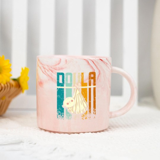 Retro Vintage Doula Marble Mugs