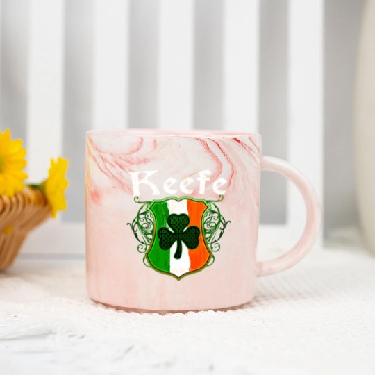 Keefe Irish Surname Ireland Flag Shield Shamrock Marble Mugs