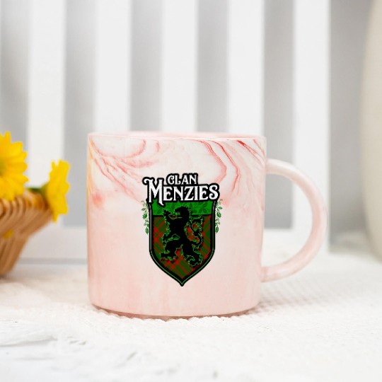 Clan Menzies Scottish Tartan Rampant Lion Celtic Marble Mugs