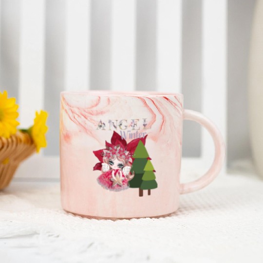 Winter Angel Christmas Tree Poinsettia Marble Mugs