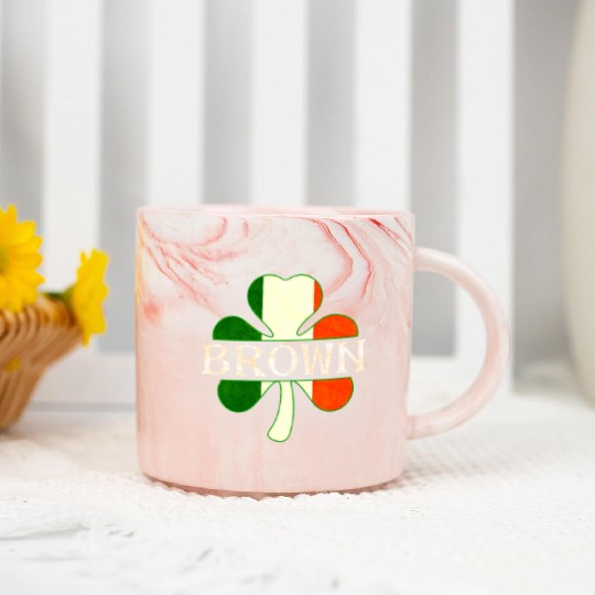 Brown Irish Surname Ireland Flag Shamrock Marble Mugs