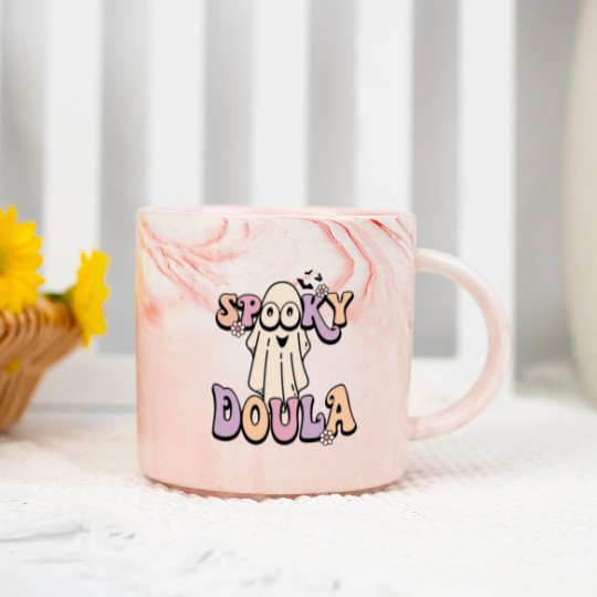 Cute Spooky Doula Halloween Retro Marble Mugs