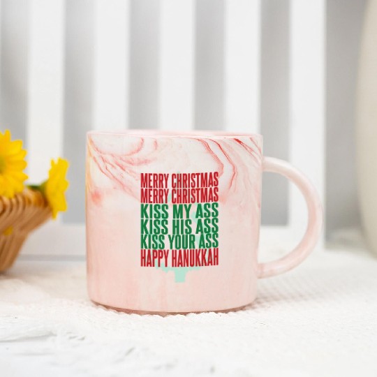Merry Christmas Kiss My Ass Funny Hanukkah Tree Marble Mugs