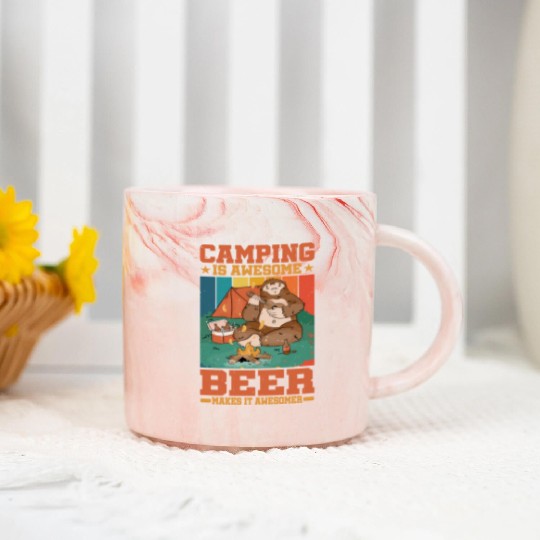 Camping Is Awesome, Beer Makes It Awesomer 2 Marble Mugs