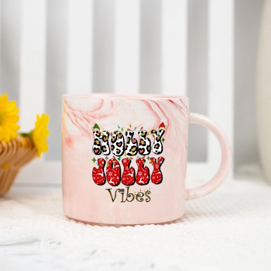 Holly Jolly Vibes, Christmas vibes, Xmas family Marble Mugs