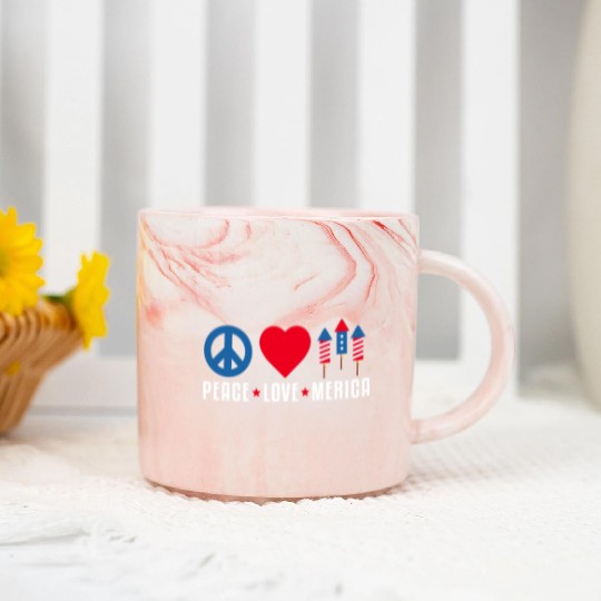 Peace Love Merica US Flag Independence Marble Mugs