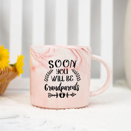You Will Soon Become Grandparents. Grandma Grandpa Marble Mugs