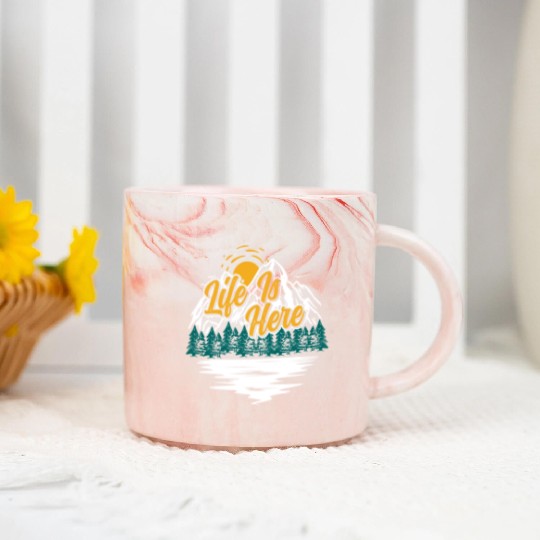 Life is Here Nature Lover Hiking Camping Outdoor Marble Mugs