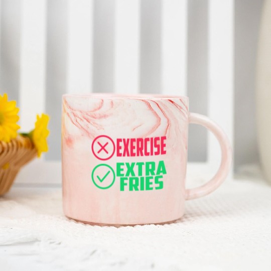 Exercise Extra Fries Gym Workout Chips Marble Mugs