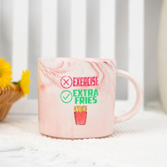 Exercise Extra Fries Workout Chips Gym Marble Mugs