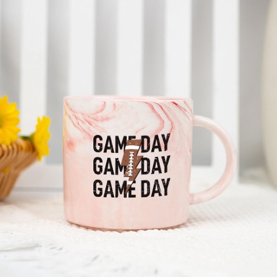 Game Day Football Distressed Lightning Bolt Marble Mugs