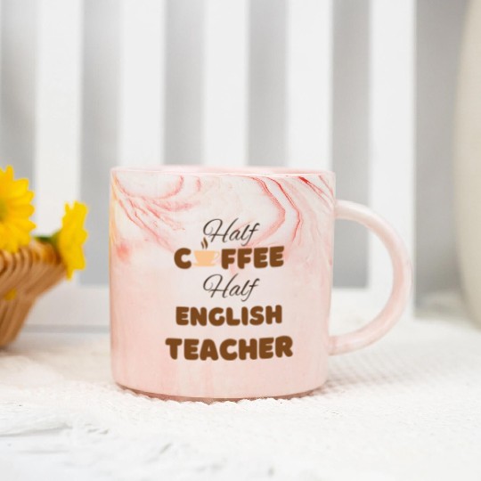Half coffee half English teacher funny brown text Marble Mugs