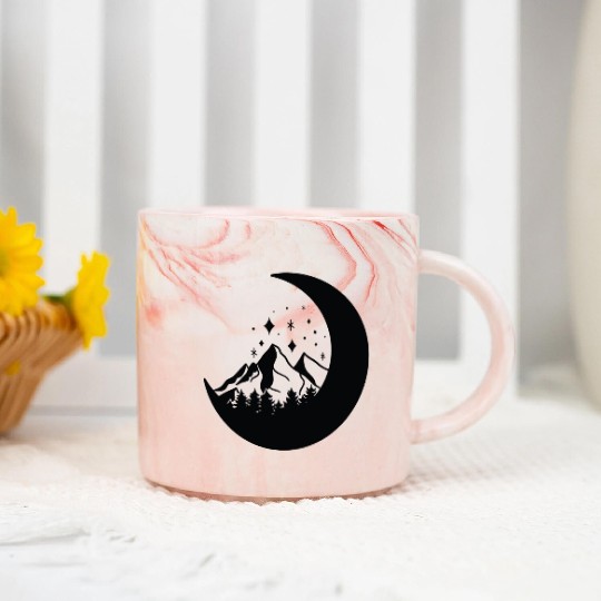 Mountains in the moon Full moon Marble Mugs