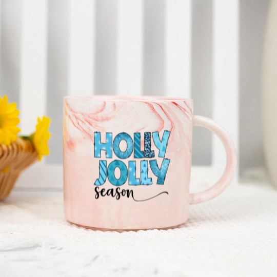 Holly Jolly season sublimation Marble Mugs