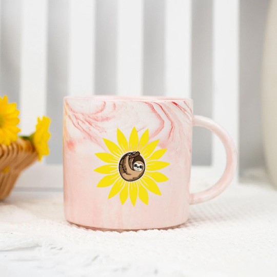 Sloth Sunflower Marble Mugs