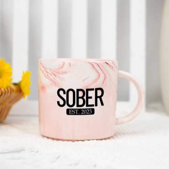 Sober Est. 2023 Staying Sober No Alcohol Addiction Marble Mugs