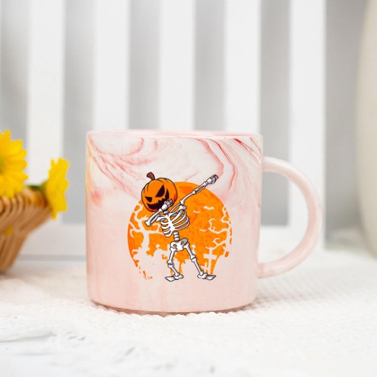 Dabbing Skeleton Jack O Lantern Pumpkin Halloween Marble Mugs