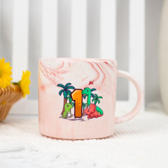 1st Birthday T-Rex Triceratops Dinosaur 1 Year Marble Mugs