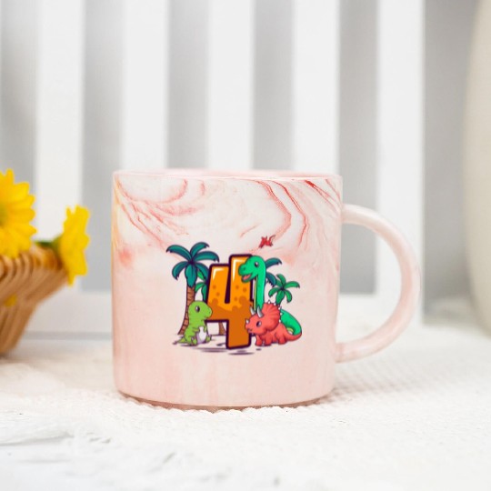 4th Birthday Trex Triceratops Dinosaur 4 Year Marble Mugs