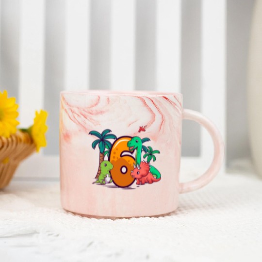 6th Birthday Trex Triceratops Dinosaur 6 Year Marble Mugs